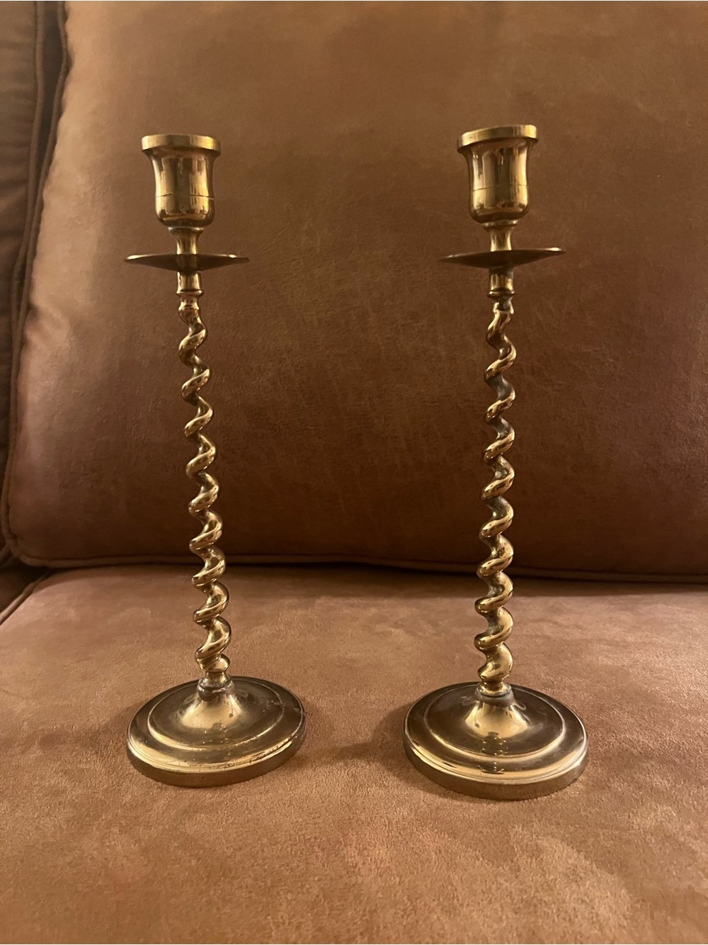 Pair of Gold Spiral Twist Taper Candle Holders